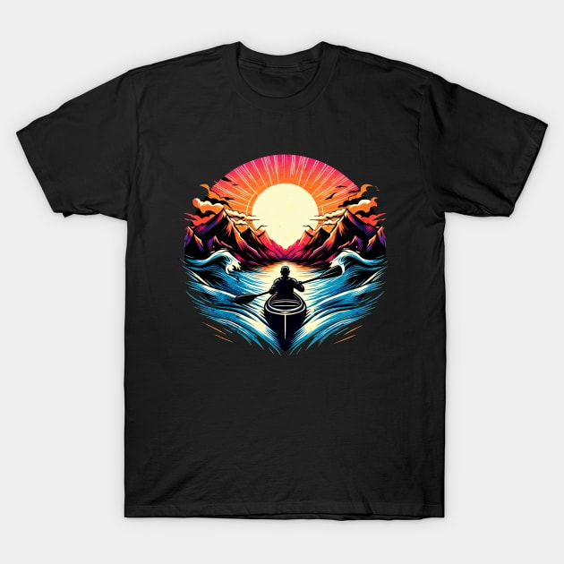 Retro Sunset Kayaking Design T-Shirt by Miami Neon Designs